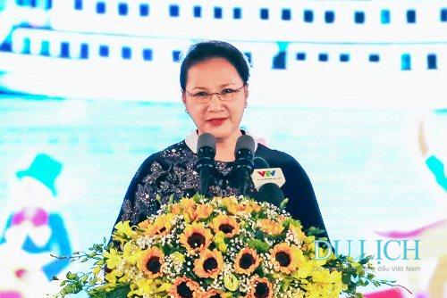 Ủy viên Bộ Chính trị, Chủ tịch Quốc hội Nguyễn Thị Kim Ngân phát biểu tại buổi lễ